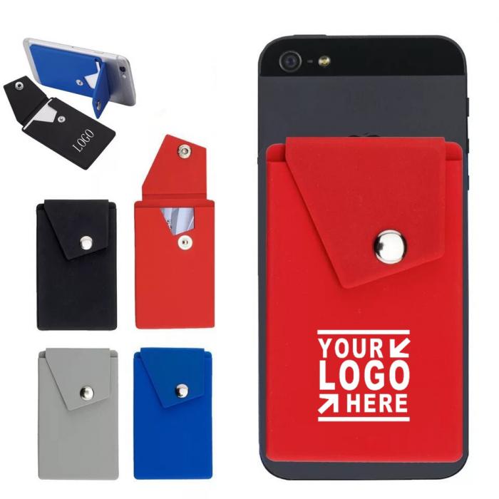 Silicone Stick on Cell Phone Wallet with Pocket with Button