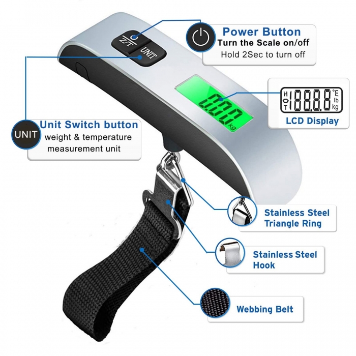 110lbs  Night Vision Temperature Function Luggage Scale