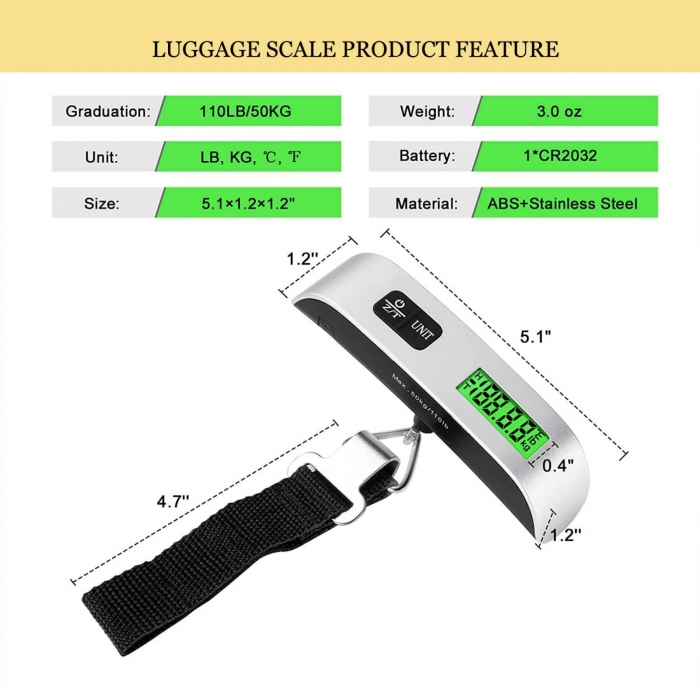 110lbs  Night Vision Temperature Function Luggage Scale