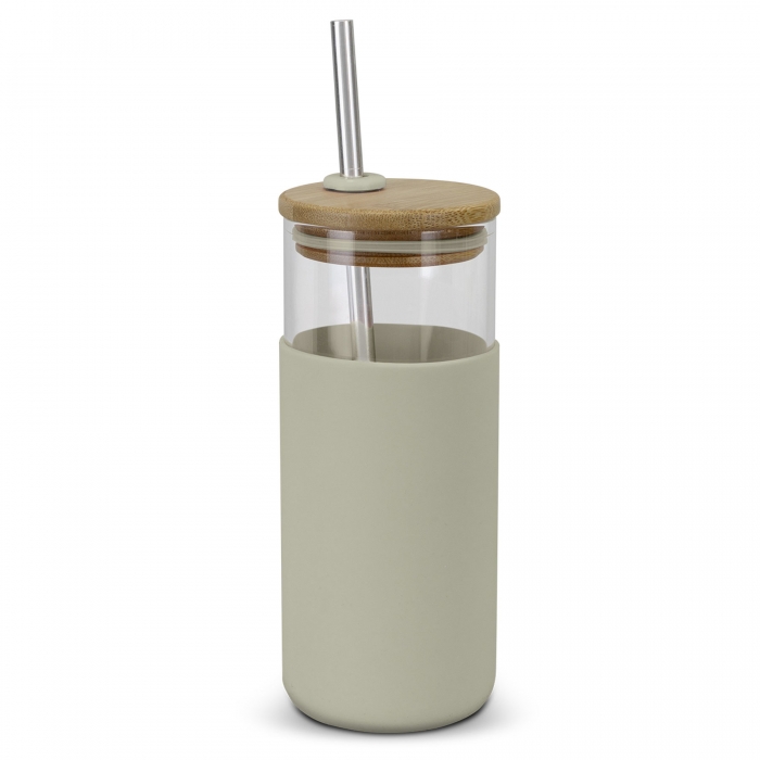 Glass Cup With Silicone Sleeve And Straw