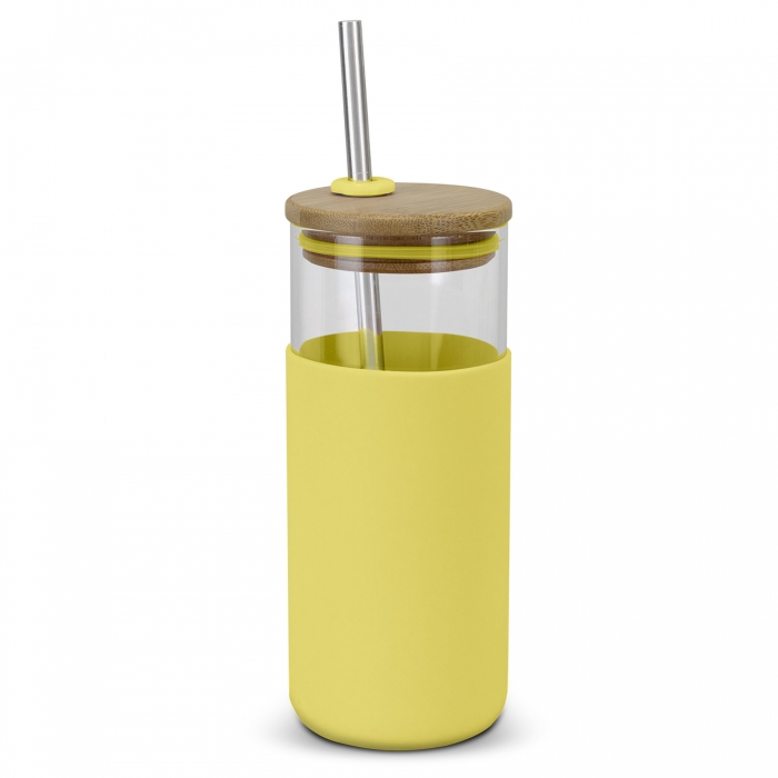 Glass Cup With Silicone Sleeve And Straw