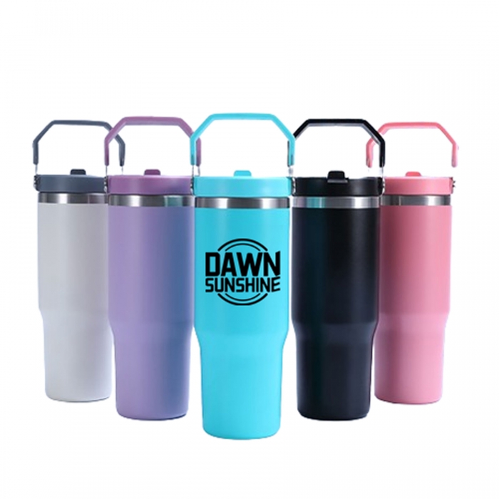 30 oz Tumbler with Handle Straw Lid - Stainless Steel Iced Coffee Cups