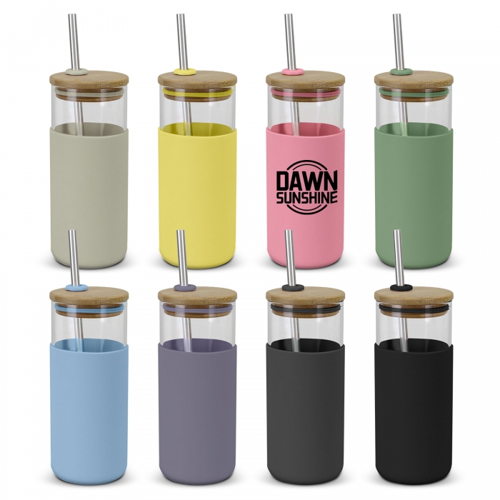 Glass Cup With Silicone Sleeve And Straw