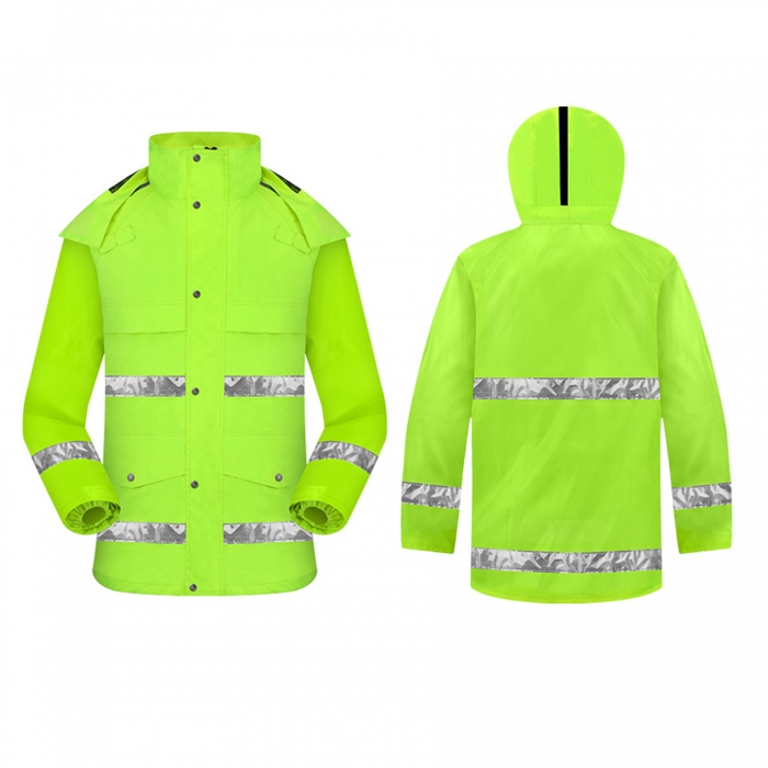 Safety Reflective Raincoat W/  Multiple Pockets