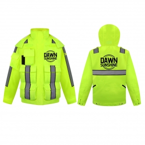 Safety Reflective Raincoat W/  Multiple Pockets