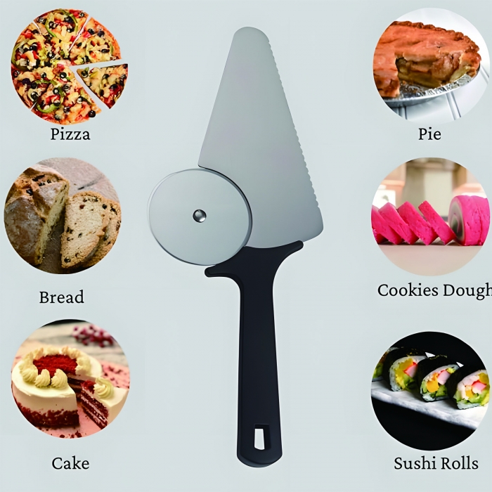 Stainless Steel 2 in 1 Pizza Cutter Slice Service With Plastic Handle