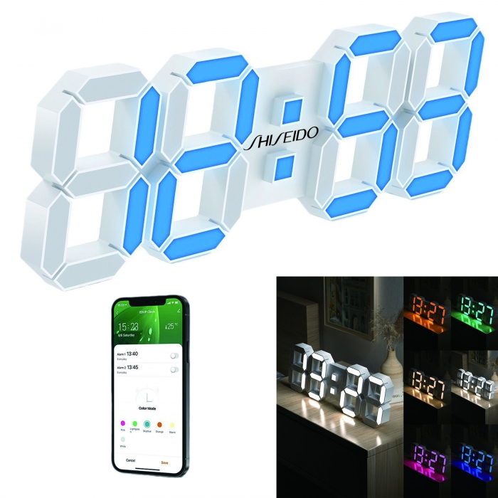 3D Wall Clock Desk Auto Dimming 12/24 Hour Date Temperature Home Décor