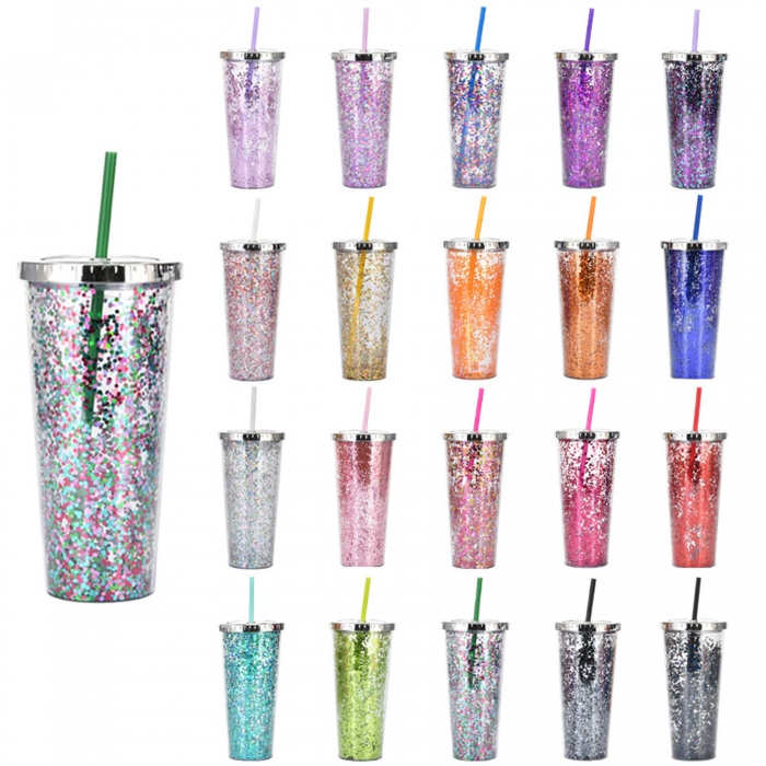 24oz Glitter Tumbler With Lid and Straw