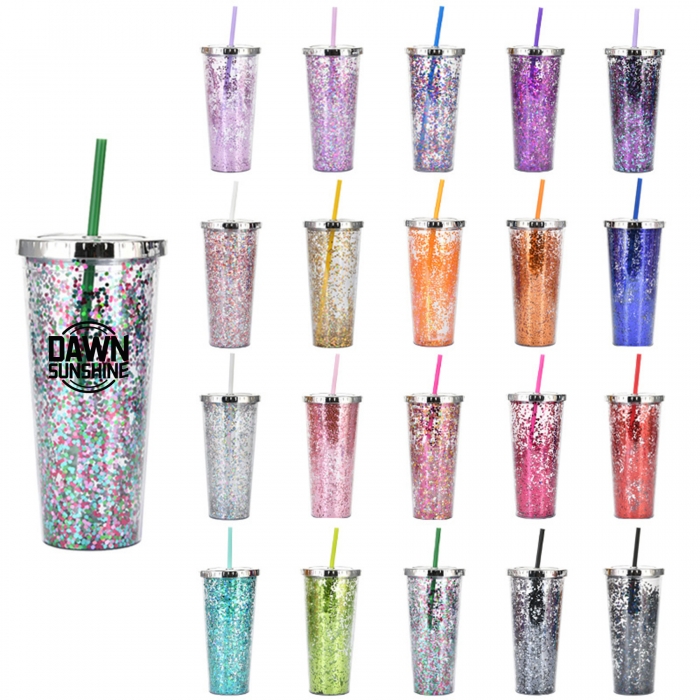 24oz Glitter Tumbler With Lid and Straw