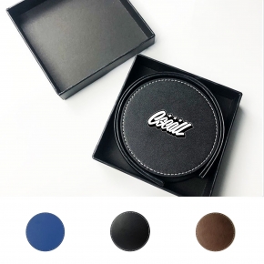 PU Leather Round Coasters Set W/Matching Stand