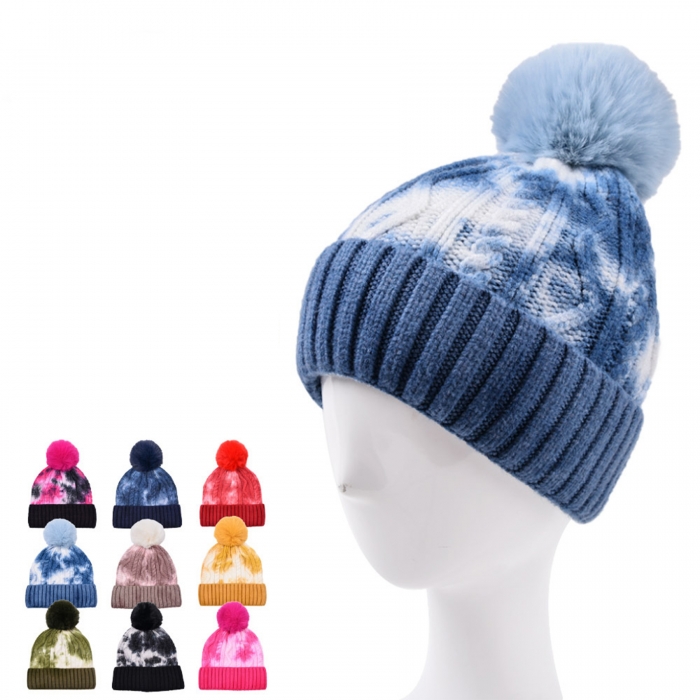 Chic Tie-Dye Knitted Hat Women Winter Hat