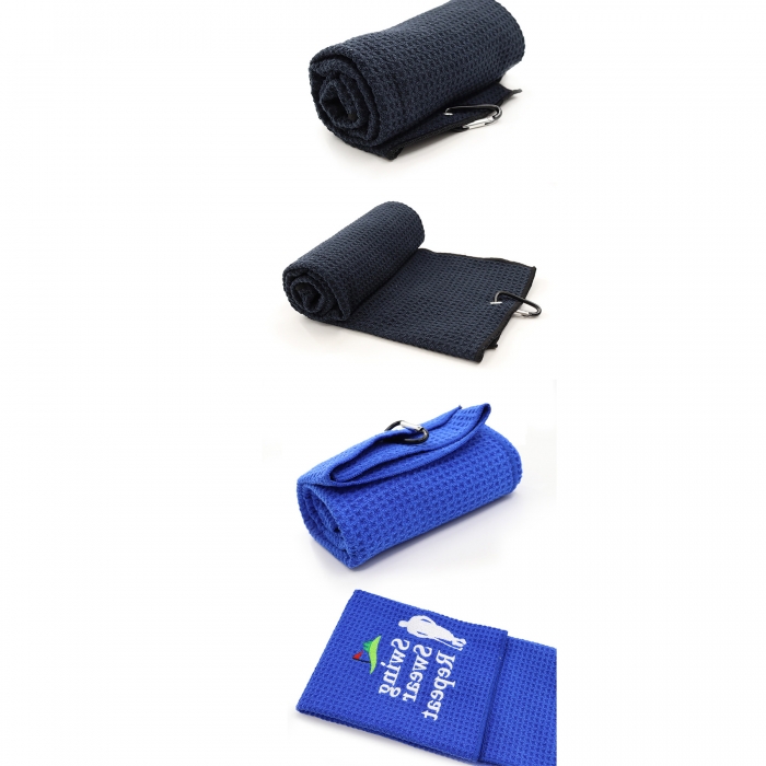 Microfiber Waffle Pattern Two-fold Golf Towel With Carabiners Clip