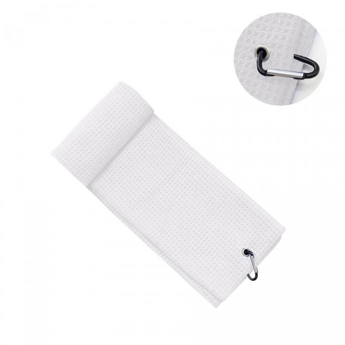 Microfiber Waffle Pattern Two-fold Golf Towel With Carabiners Clip