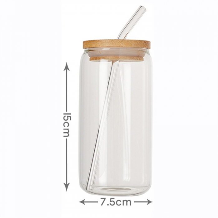 Glass Cup with Bamboo Lid and Glass Straw