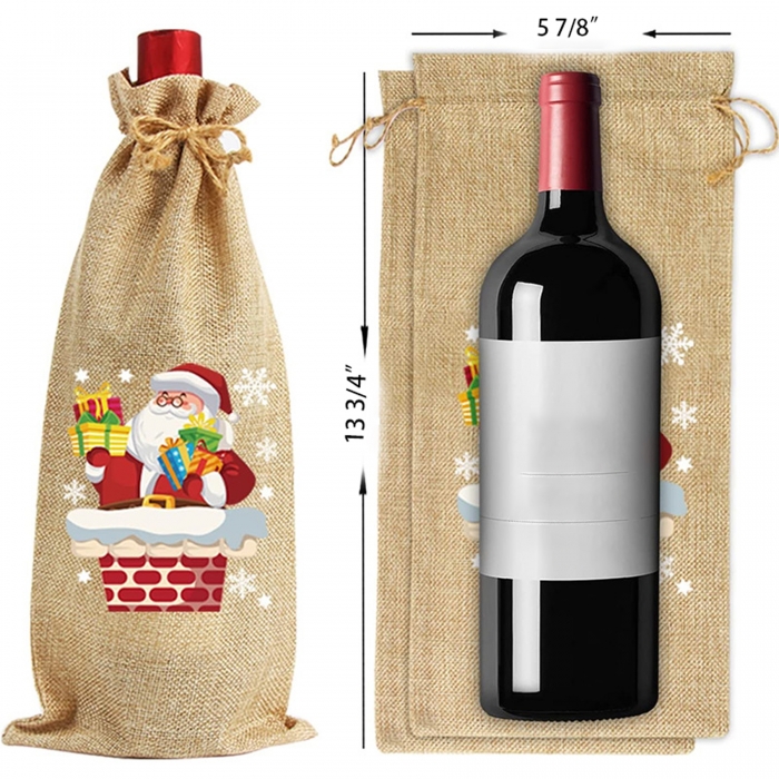 Christmas Burlap Wine Bags with Drawstring