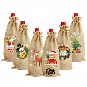 Christmas Burlap Wine Bags with Drawstring