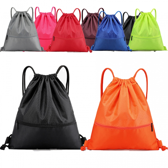 Customizable Variousized Foldable Oxford Zip Drawstring Bag Sports Backpack With Pocket