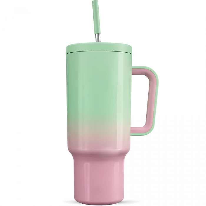 40 oz Travel Mug with Straw and Removable Handle