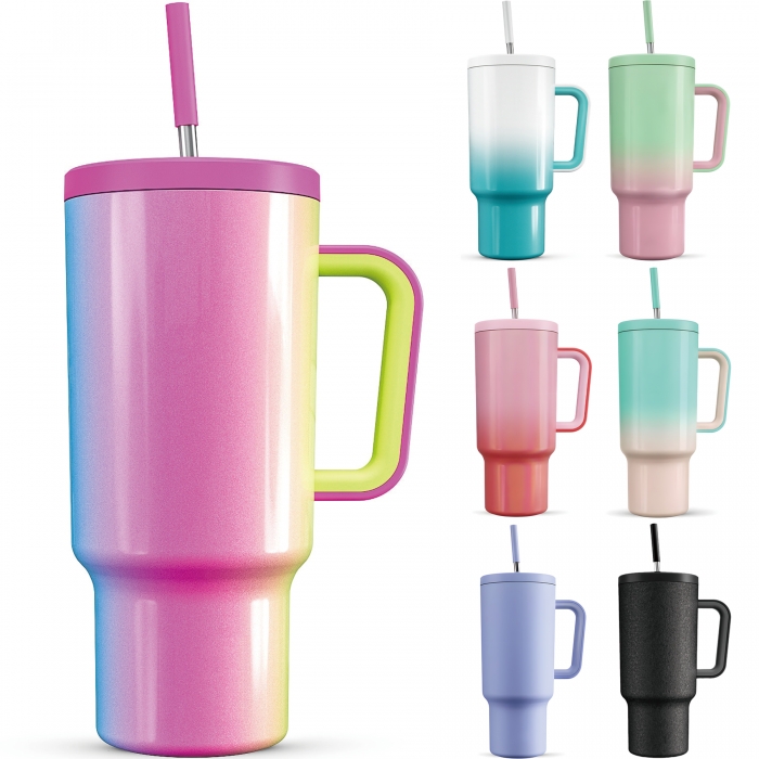 40 oz Travel Mug with Straw and Removable Handle