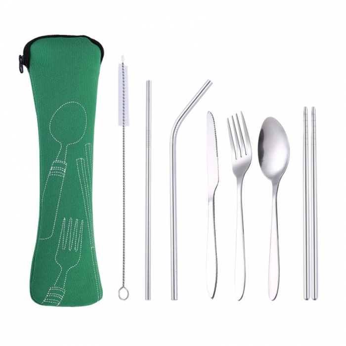 7pcs Cutlery Utensils Straws Kit