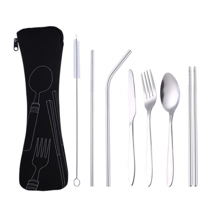 7pcs Cutlery Utensils Straws Kit