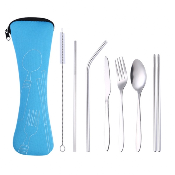 7pcs Cutlery Utensils Straws Kit