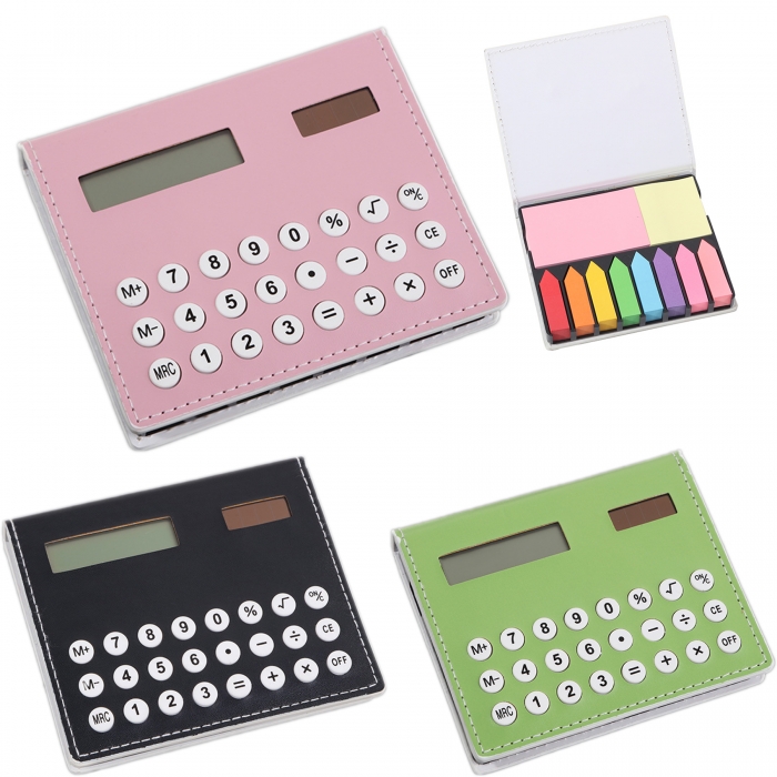 Colored Self-Stick Memo Note Pads Set with Calculator