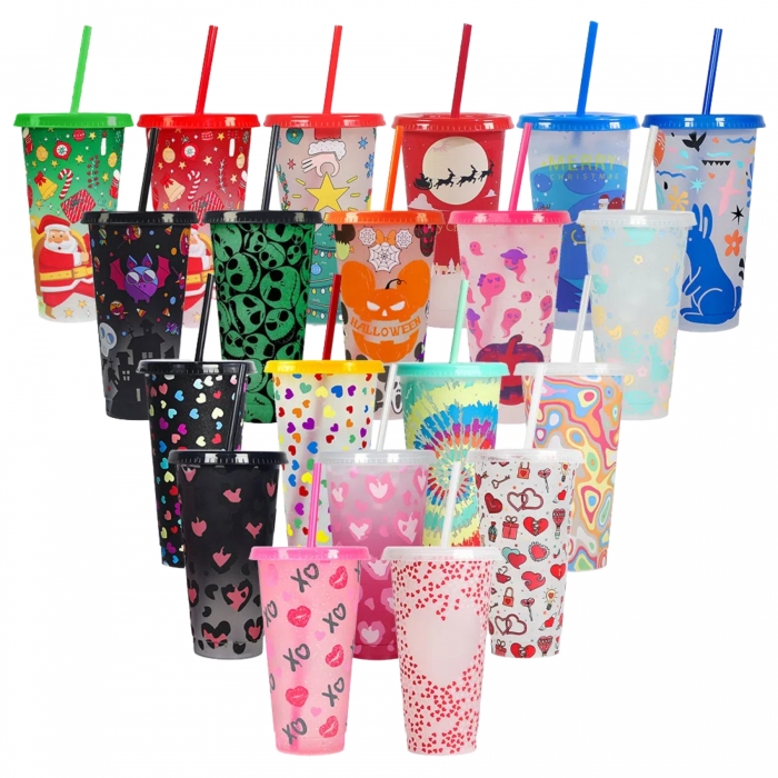 Color Changing Cups With Lid and Straw